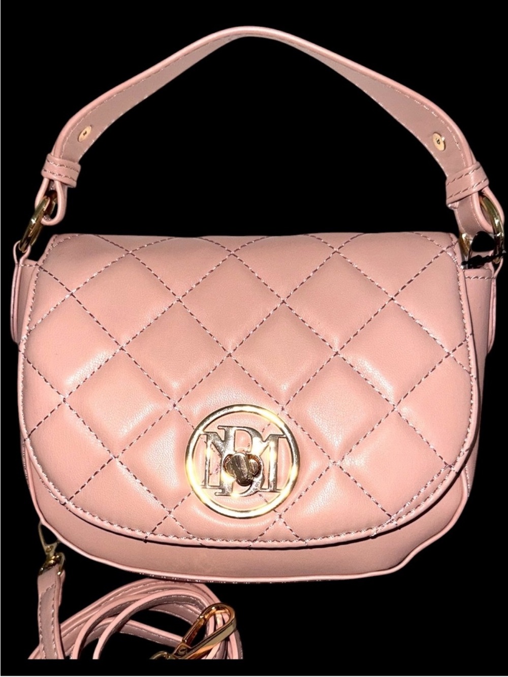 Pink Quilted Shoulder Bag with Gold Tone Hardware
